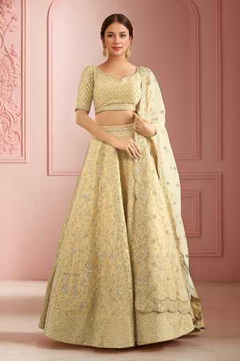 Azeera Floral Embroidered Gold Lehenga Set 