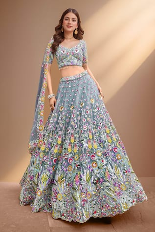 Samyukta Singhania Turquoise Garden Embroidered Lehenga Set 