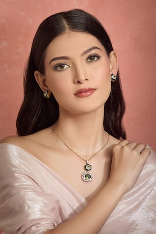 Cubic Zirconia & Green Sapphire Necklace Set 