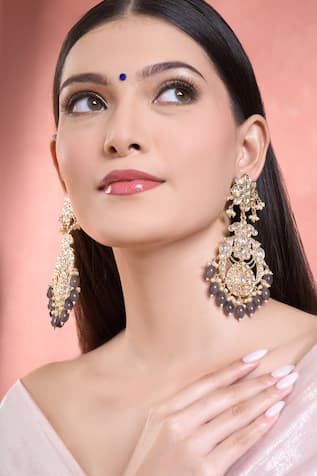 Moon Stone Floral Carved Danglers 