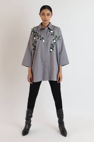 Studio Moda India Applique Embroidered Boxy Shirt 