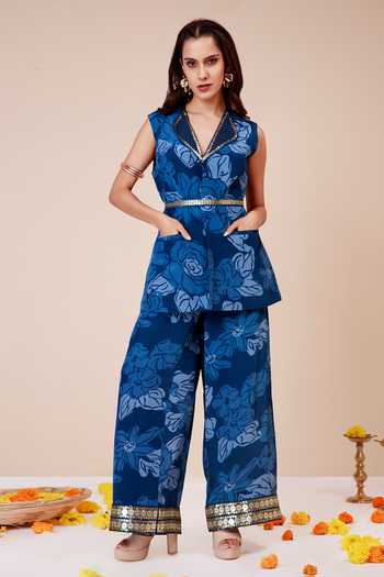 Label Niyami Blossom Print Lapel Blazer & Palazzo Set 