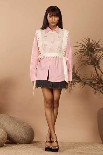Label Niyami Pink Linen Shirt With Netted Bib 