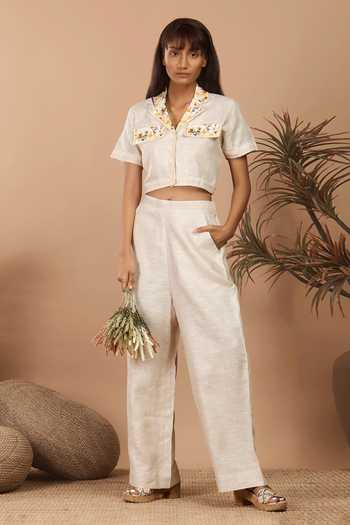 Label Niyami Abstract Print Cropped Shirt & Pant Set 