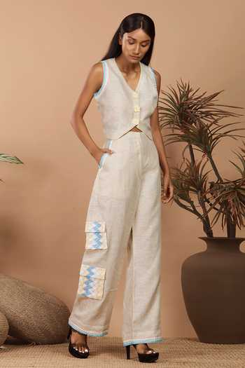 Label Niyami Floral Lace Embroidered Top & Pant Set 