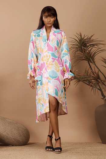 Label Niyami Botanical Printed Off White Midi Dress 