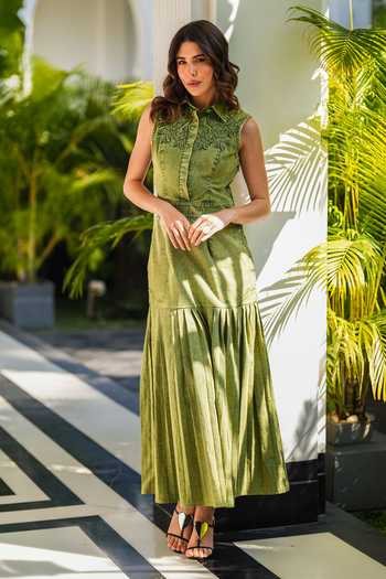 Kay Kay Floral Embroidered Denim Maxi Dress 