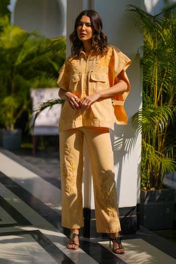 Kay Kay Floral Embroidered Yellow Denim Set 