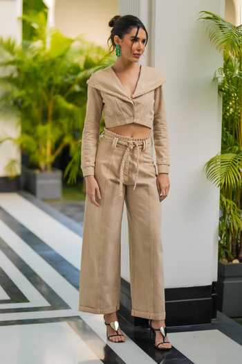 Kay Kay Beige Hooded Crop Top & Pant Set 
