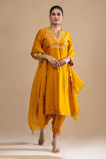 Label Radini Kashmiri Tilla Embroidered Yellow Kurta Set 