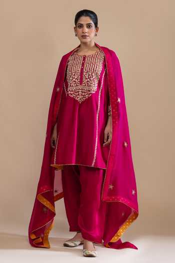 Label Radini Aari Gul Embroidered Pink Choga Kurta Set 