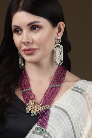 Gold Plated Peacock Motif Layered Necklace 