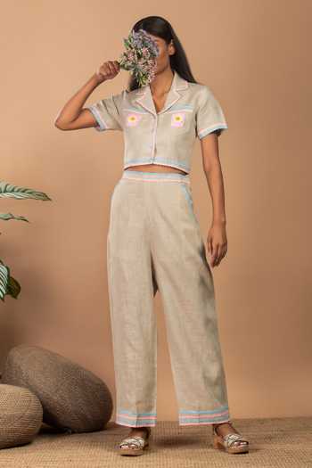 Label Niyami Daisy Embroidered Shirt & Pant Set 