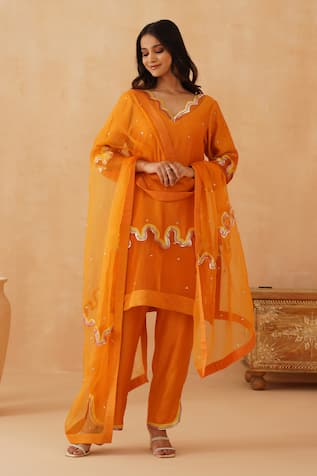 Rishika Singh Sequin Wave Embroidered Kurta Pant Set 