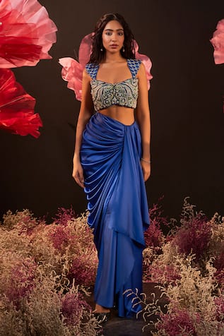 Rishika Singh Floral Embroidered Blouse & Draped Skirt 