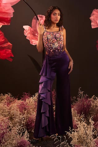 Rishika Singh Flora Embroidered Corset Blouse & Bootcut Pant 