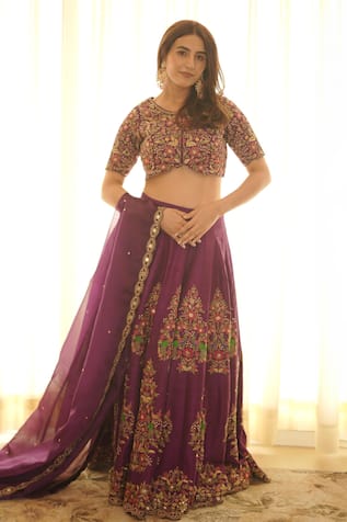 Rishika Singh Peacock Bloom Embroidered Lehenga Set 