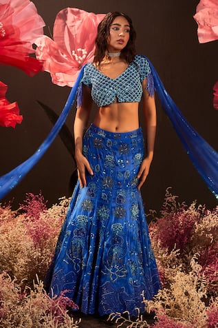 Rishika Singh Blue Midnight Bloom Embroidered Lehenga Set 