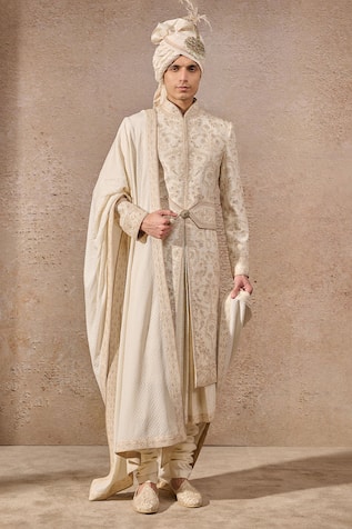 Tarun Tahiliani Ivory Persian Motif Hand Embroidered Sherwani Set 