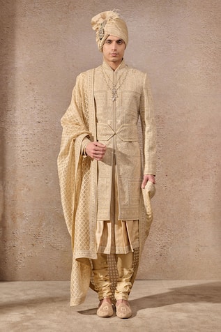 Tarun Tahiliani Gold Geometric Hand Embroidered Sherwani Set 