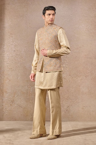 Tarun Tahiliani Gold Geometric Embroidered Nehru Jacket 