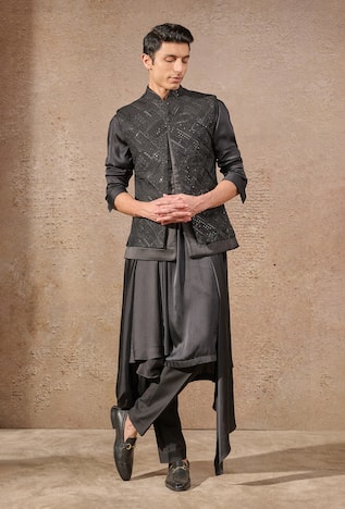 Tarun Tahiliani Resham & Sequin Embroidered Waistcoat Set 