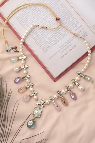 Multi Color Bead Gemstone Pendant Necklace 