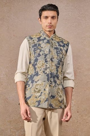 Tarun Tahiliani Floral Motif Textured Waistcoat 