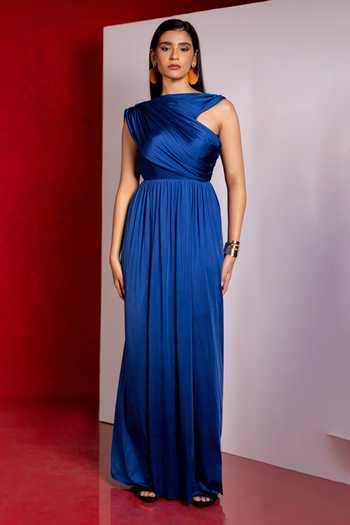 Pinup By Astha Gathered Flare Gown with Draped Details 