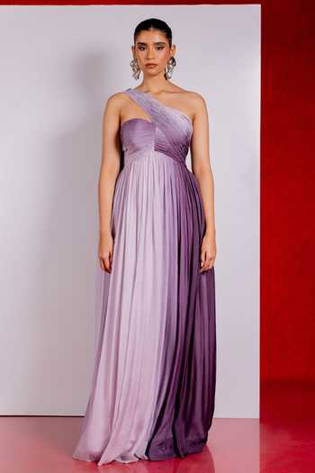 Pinup By Astha Purple One Shoulder Shaded Gown 
