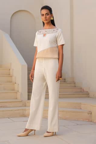 Raw & Rustic By Niti Bothra Bloom Embroidered Top & Pant Set 