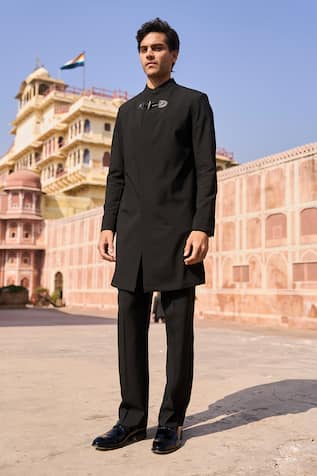 Dash And Dot Longline Black Toggle Sherwani 