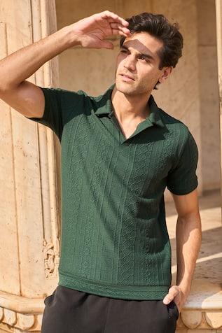 Dash And Dot Jacquard Geometric Knit Polo 