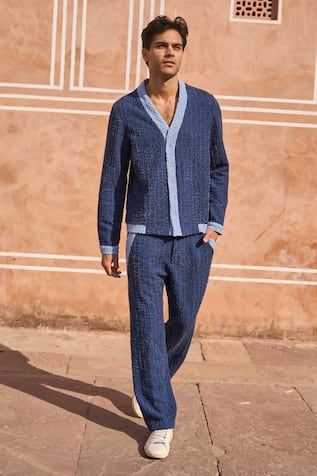 Dash And Dot Blue Boucle Knitted Pant 