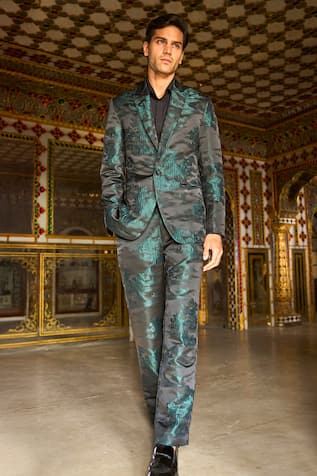 Dash And Dot Abstract Landscape Blazer & Pant Set 