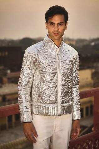 Dash And Dot Silver Quilted Check Pattern Jacket 