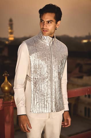 Dash And Dot Silver Quilted Gilet Jacket 