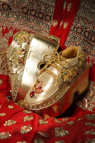 Gold Zardozi Embroidered Designer Sneakers 