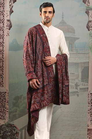 Asuka Maroon Silk Paisley Embroidered Stole 