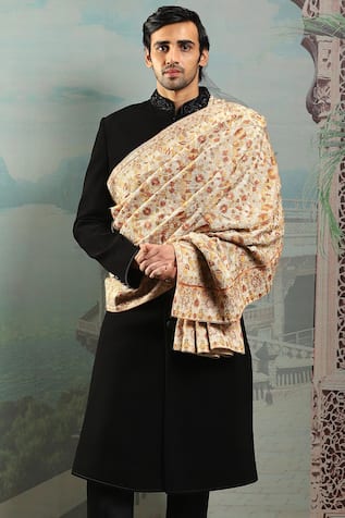 Asuka Champagne Gold Thread Embroidered Stole 