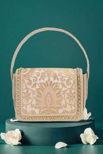 Tan & Loom Ivory Banarasi Brocade Box Bag 