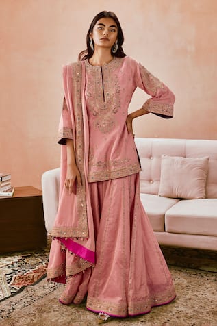 PUNIT BALANA Dusky Pink Applique Embroidered Kurta Set 