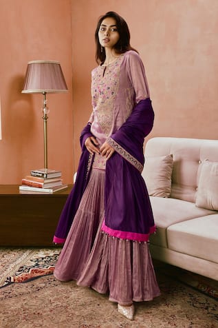 PUNIT BALANA Lilac Applique Embroidered Kurta Gharara Set 