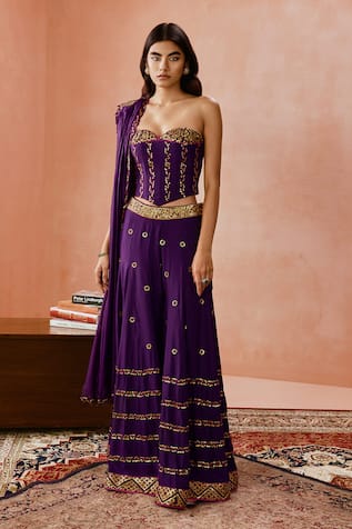 PUNIT BALANA Thread & Coin Embroidered Corset Sharara Set 