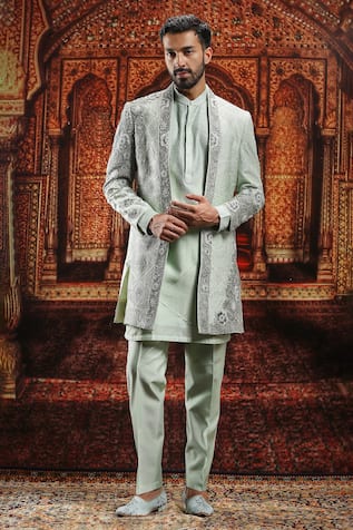 Asuka Mint Green Zardozi Embroidered Sherwani Set 