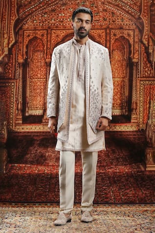 Asuka Dabka Embroidered Open Layered Sherwani Pyjama Set 