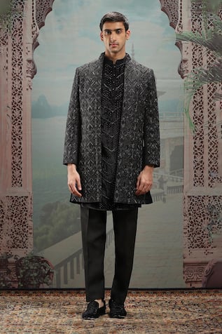 Asuka Black Velvet Embroidered Sherwani Set 