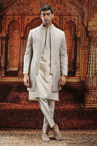 Asuka Embroidered Zari Open Sherwani & Kurta Set 