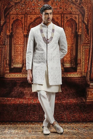 Embroidered Ivory Sherwani Pyjama Set 