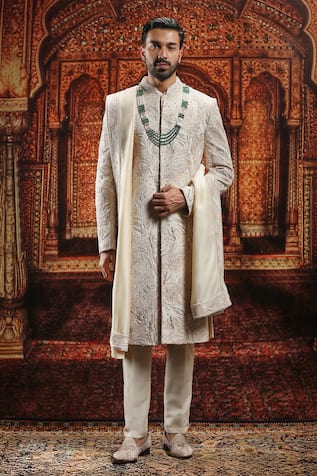 Asuka Embroidered Beige Sherwani Set 